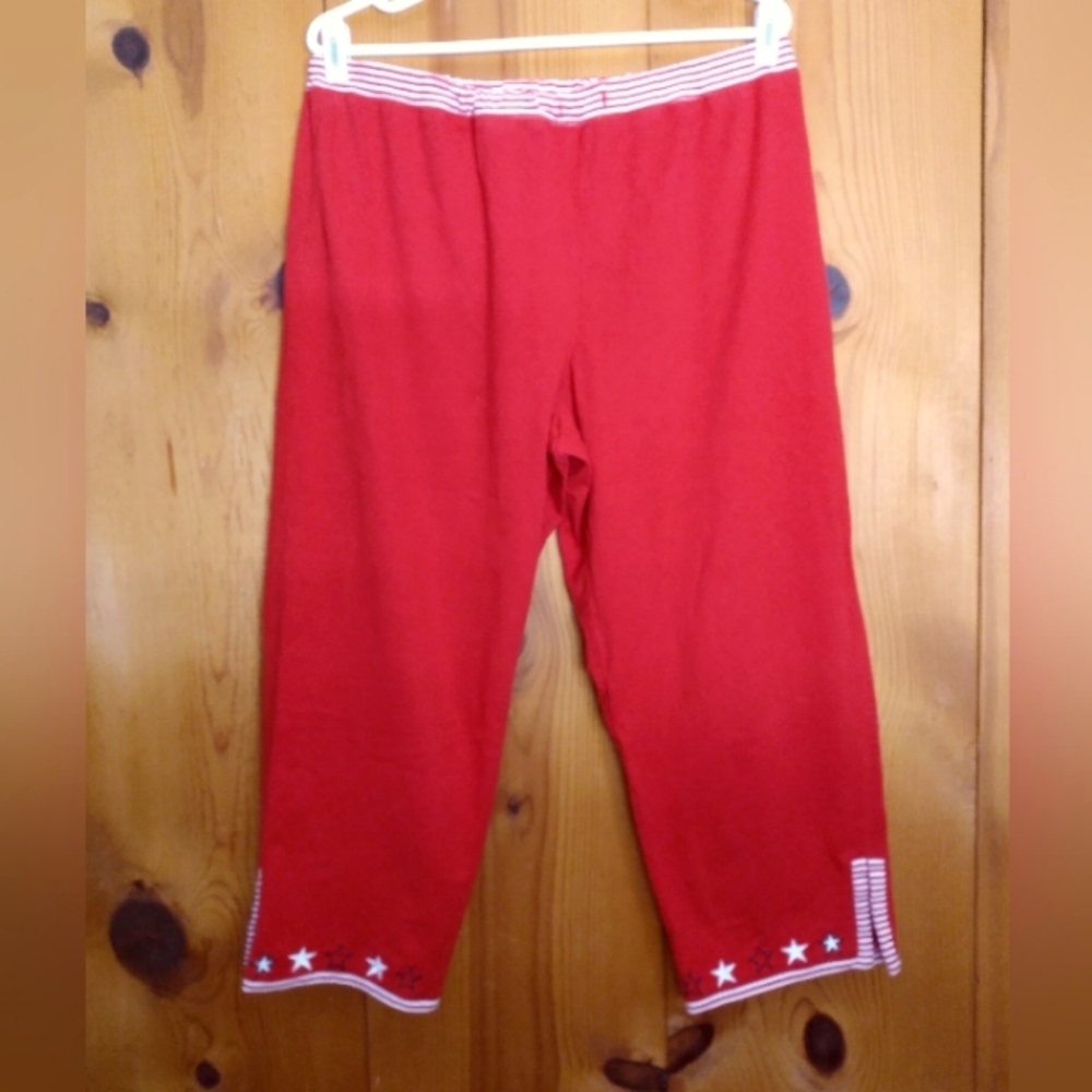 Onque Casuals Stars And Stripes Knit Cotton Cropped Pull On Pants